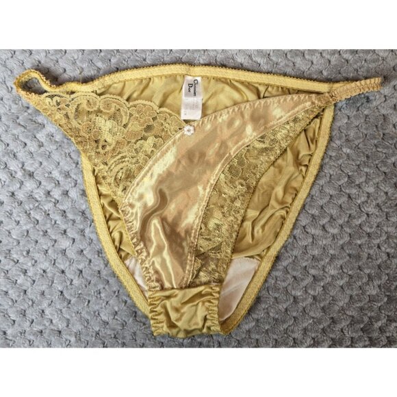 Christian Dior Gold Satin & Lace Panties Size M Vintage Lingerie Hi-Cut USA Made - Picture 1 of 6